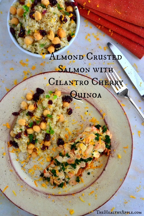 Almond Crusted Salmon with Cilantro Cherry Quinoa