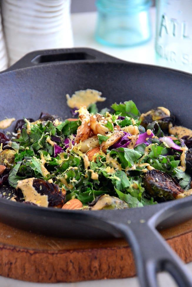 This Roasted Brussels Sprouts with Balsamic Glaze is easy to make for the whole family filled with hearty vegetables in a sturdy cast iron skillet.