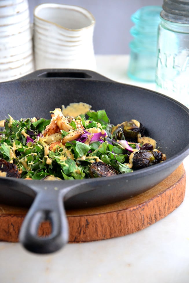 This Roasted Brussels Sprouts with Balsamic Glaze is loaded with massaged kale, veggies, roasted Brussels sprouts and a balsamic glaze.