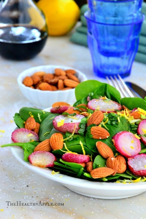 Roasted Radish, Spinach and Almond Salad with Balsamic Coconut Vinaigrette 6
