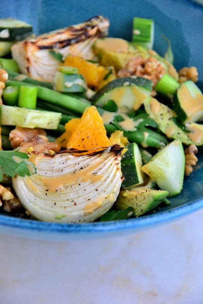 This French Green Bean Salad is filled with roasted onions, citrus oranges, cucumbers and more.