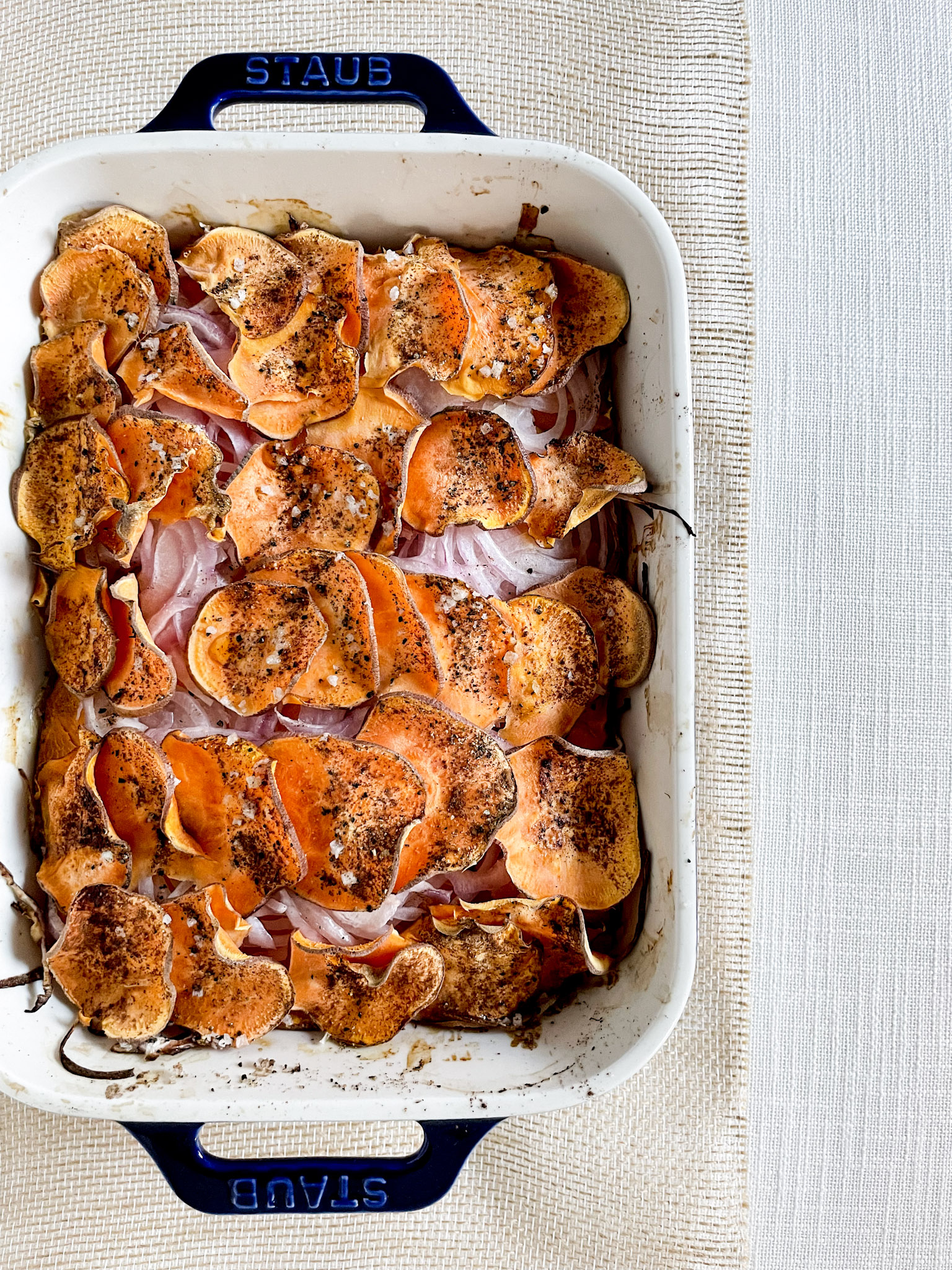 sweet potato gratin with red onions