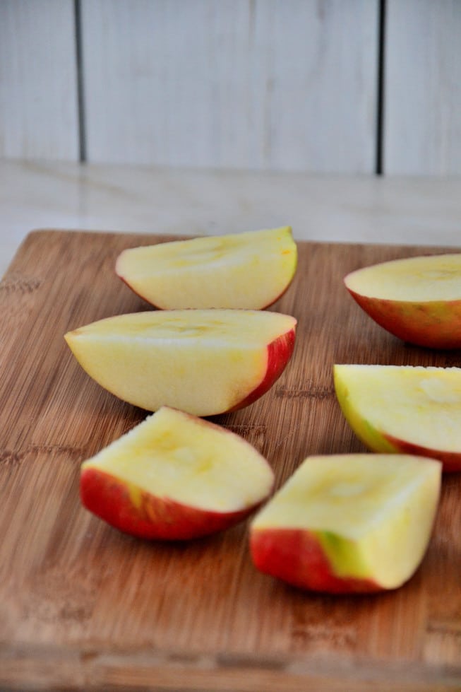 Sliced apples waiting to be roasted for the best butternut squash soup.